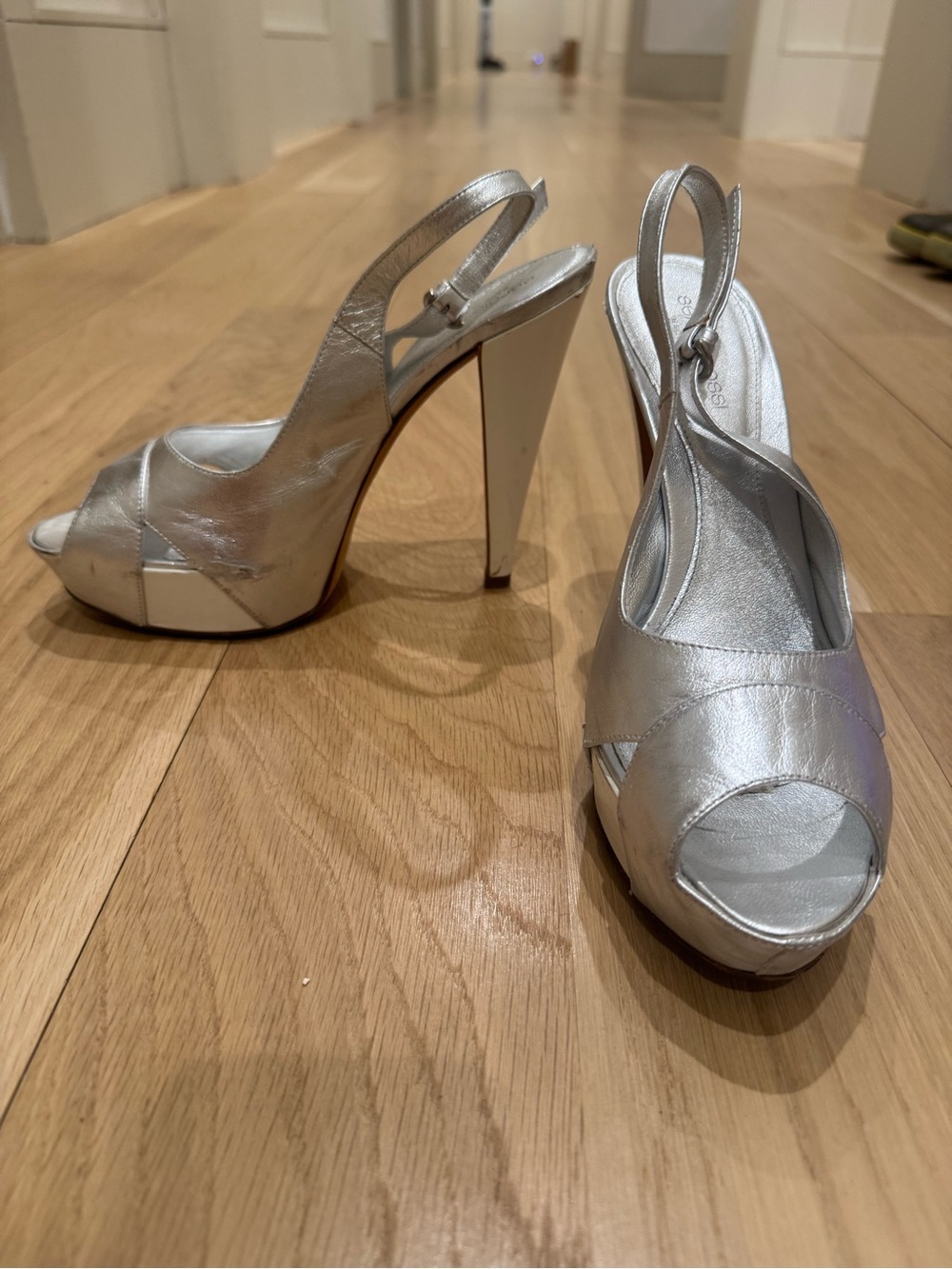 Sergio Rossi Silver and White slingback platform sandal